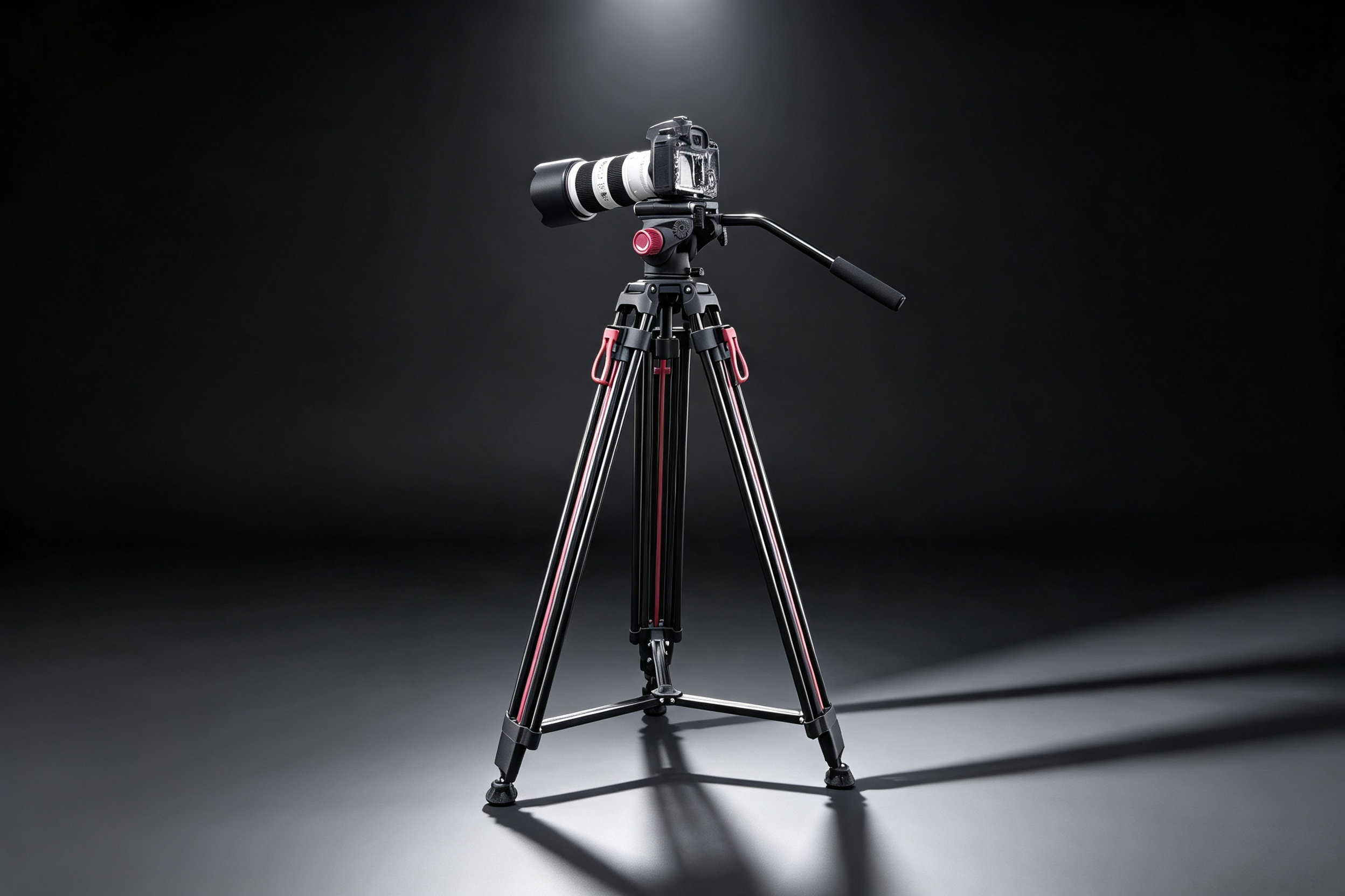 Professional video tripod configured for studio production
